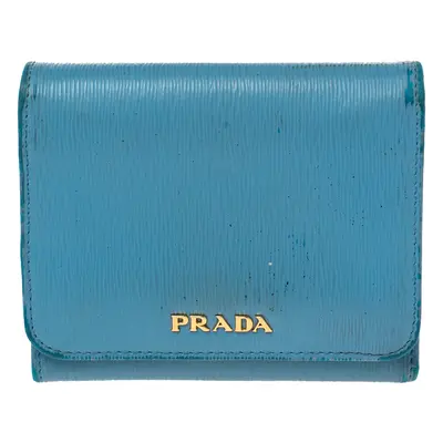 Prada Blue Vittello Move Leather Trifold Wallet