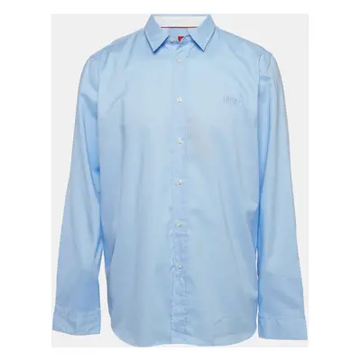 Hugo Boss Blue Logo Embroidered Cotton Long Sleeve Shirt