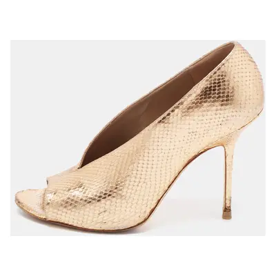 Burberry Metallic Embossed Snakeskin Peep Toe Pumps Size