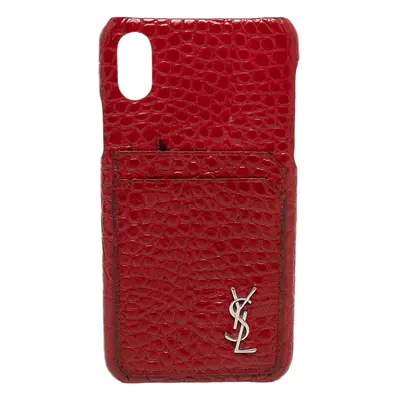 Saint Laurent Paris Red Croc Embossed Leather iPhone Max Case