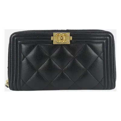 Chanel Black Caviar Skin Boy Round Series Compact Wallet