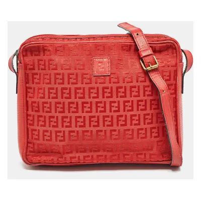 Fendi Red Zucchino Canvas and Leather Crossbody Bag