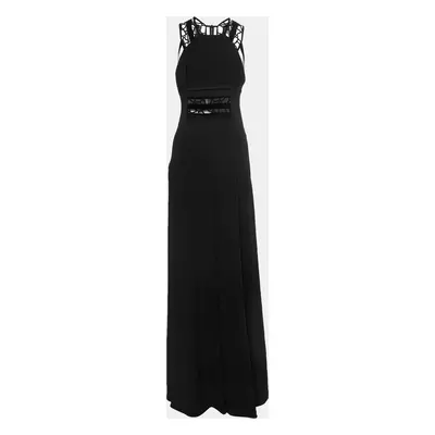 Roland Mouret Black Crepe Lace Inset Vasall Long Dress