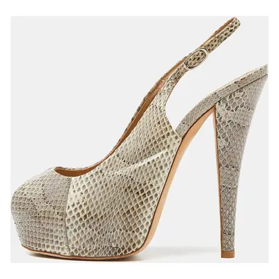 Giuseppe Zanotti Beige Python Leather Platform Peep Toe Slingback Sandals Size 38.5