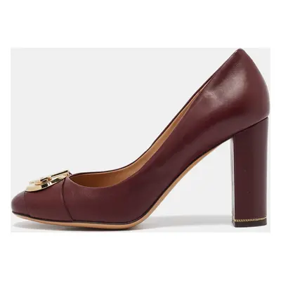 Salvatore Ferragamo Burgundy Leather Fiamma Pumps Size 40.5