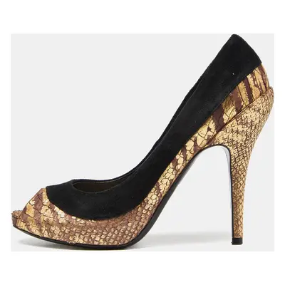 Dior Tri Color Suede and Python Peep Toe Pumps Size