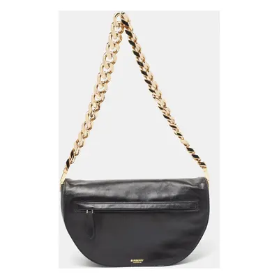 Burberry Black Soft Leather Medium Olympia Bag