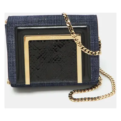 Jimmy Choo Blue/Black Denim and Snakeskin Ava Crossbody Bag