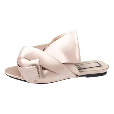 N21 Beige Satin Knot Flat Mules Size