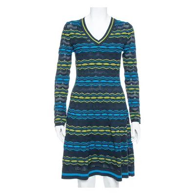 M Missoni Multicolor Perforated Knit Fit & Flare Midi Dress