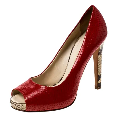 Giuseppe Zanotti Red Python Embossed Leather Peep Toe Pumps Size 39.5