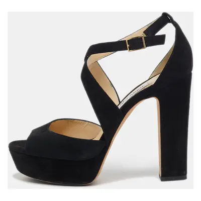 Jimmy Choo Black Suede Platform Ankle Strap Sandals Size