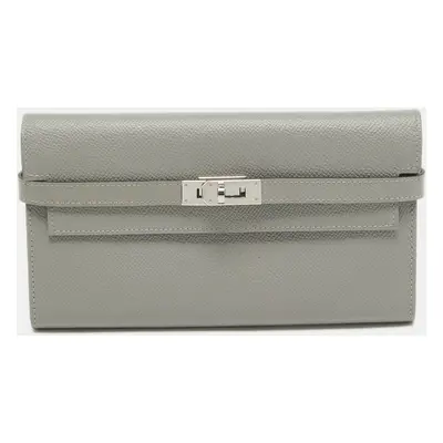 Hermes Gris Mouette Epsom Leather Kelly Classic Wallet