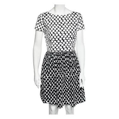 Oscar de la Renta Monochrome Polka Dot Print Cotton Dress