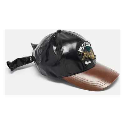 Kenzo Black/Brown Faux Leather Applique Detail Baseball Cap