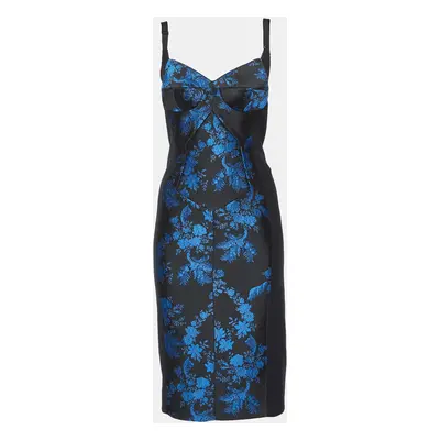 Stella McCartney Black Stretch Crepe Floral Jacquard Paneled Bustier Midi Dress