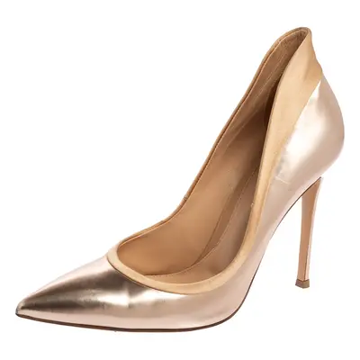 Gianvito Rossi Rose Gold/Beige Leather and Suede Pointed Toe Pumps Size