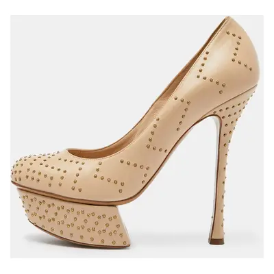 Nicholas Kirkwood Beige Studded Leather Platform Pumps Size 37.5