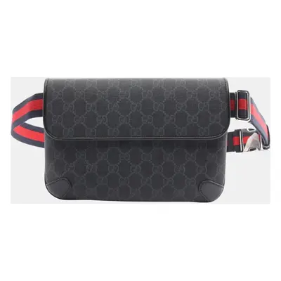 Gucci Black Grey Coated Canvas Leather GG Supreme Belt Bag