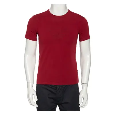 Emporio Armani Burgundy Logo Printed Cotton Crewneck T-Shirt