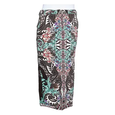 Versace Collection Brown Printed Knit Midi Fitted Skirt