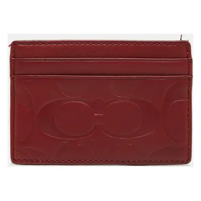 Coach Red Logo Embossed Leather Card Holder