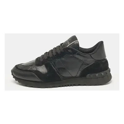 Valentino Black Leather and Suede Rockrunner Low Top Sneakers Size