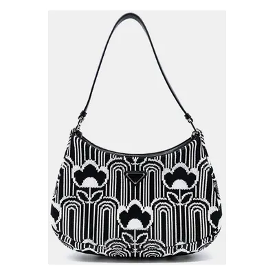 Prada Black/White Jacquard Knit Cleo Bag