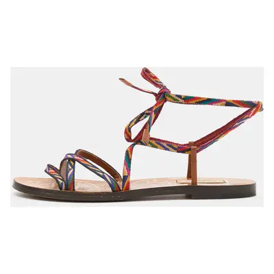 Valentino Multicolor Fabric Ankle Wrap Flat Sandals Size 36.5