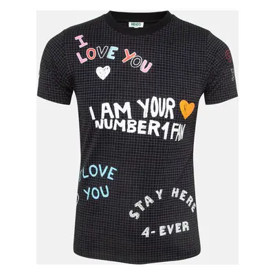 Kenzo Black ‘i Love You' Fan Sign Cotton Crew Neck T-shirt