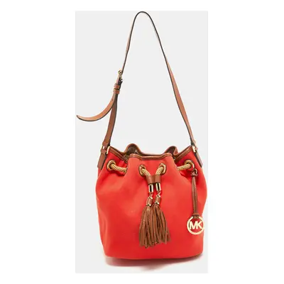 Michael Kors Orange/Brown Canvas and Leather Marina Drawstring Bag