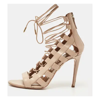 Aquazzura Beige Leather Gladiator Ankle Wrap Sandals Size 39.5