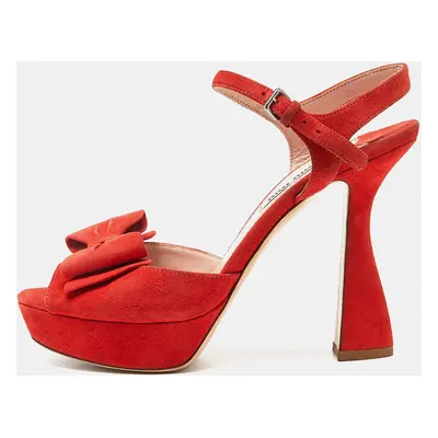 Miu Miu Orange Suede Platform Ankle-Strap Sandals Size 36.5