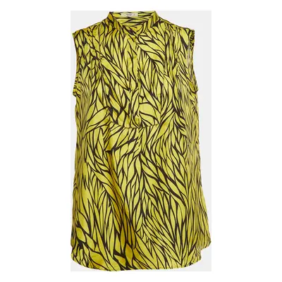 Etro Yellow Leaf Printed Silk Sleeveless Top