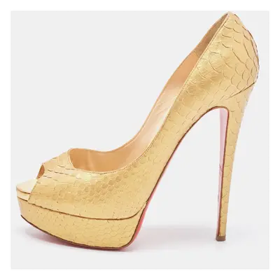 Christian Louboutin Gold Python Lady Peep Toe Pumps Size