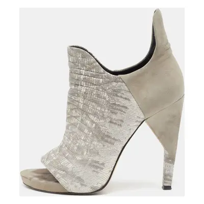 Alexander Wang Grey Lizard Embossed Leather and Suede Devon Graphic Ankle Boots Size