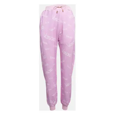 Versace Pink Monogram Print Cotton Jogger Pants