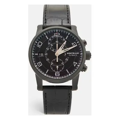 Montblanc Black PVD Coated Titanium Leather Timewalker Twinfly