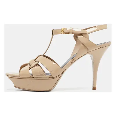 Saint Laurent Cream Patent Leather Tribute Platform Sandals Size 40.5