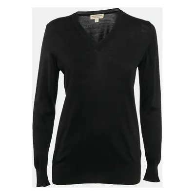 Burberry London Black Wool Knit V-Neck Full Sleeves Sweater