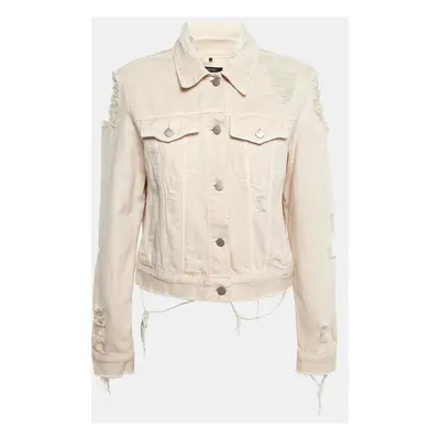 J Brand Cream Distressed & Ripped Denim Buttoned Jacket