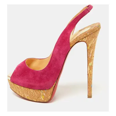 Christian Louboutin Pink Suede Lady Peep Slingback Pumps Size 38.5