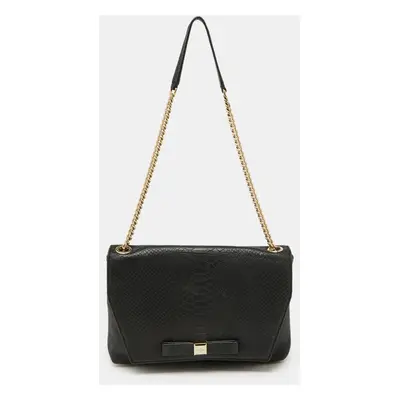 Kate Spade Black Snakeskin Embossed Leather Flap Shoulder Bag