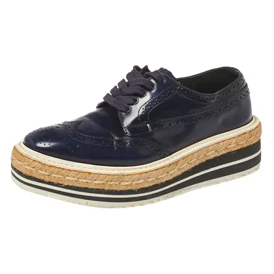 Prada Blue Brogue Leather Derby Lace Up Espadrille Sneakers Size 35.5