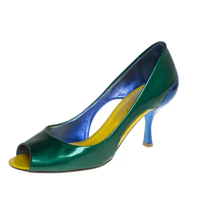 Sergio Rossi Green/Blue Patent Leather Peep Toe Pump Size