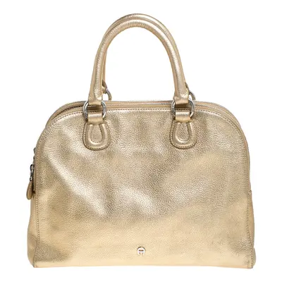 Aigner Metallic Gold Leather Satchel