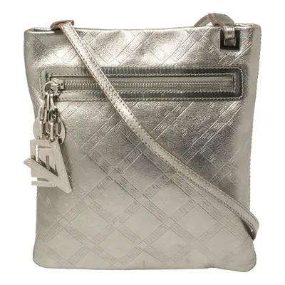 Versace Metallic Silver Leather Slim Crossbody Bag