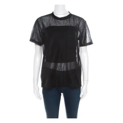 Prada Sport Black Knit Mesh Sheer Short Sleeve Top