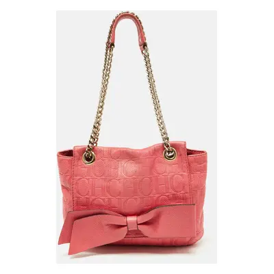 CH Carolina Herrera Pink Monogram Embossed Leather Audrey Shoulder Bag