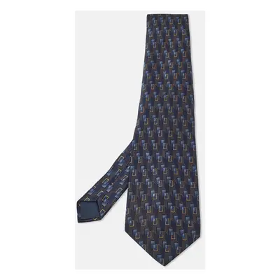 Lanvin Blue Printed Satin Silk Traditional Tie